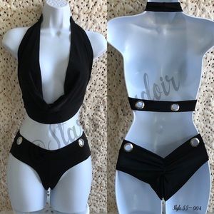 New Black Drape with Silver Ring Grommet Accents and Matching Scrunch Butt Short